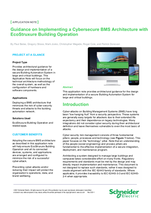 Image of Guidance on Implementing a Cybersecure BMS Architecture with EcoStruxure Building Operation