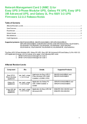 Image de Network Management Card 3 Firmware for Easy UPS 3-Phase Modular UPS, Galaxy PX UPS, Easy UPS 3M Advanced UPS, and Galaxy 3L Pro 400V 3:3 UPS Firmware 3.2.0.2 Release Notes