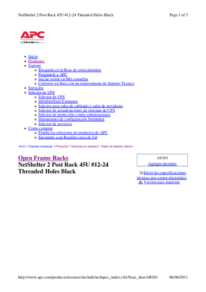 Imagen de NetShelter 2 Post Rack 45U #12-24 Threaded Holes Black