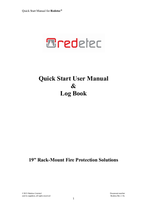 Image of ARFS600 Redetec Quick Start User Manual & Log Book for 19" Rack-Mount Fire Protection Solutions