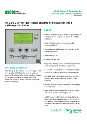 Image of ASCO Group G Controller for SERIES 300 Transfer Switches Data Sheet