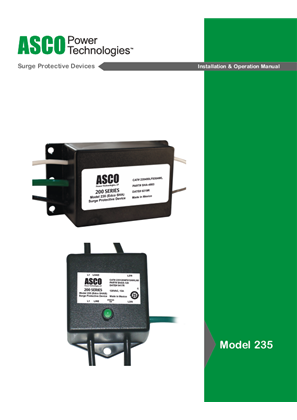 ASCO Model 235SHA/235SHAS Surge Protective Devices Installation and Operation Manual
