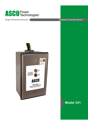Image of ASCO Model 331 Surge Protective Devices Installation and Operation Manual