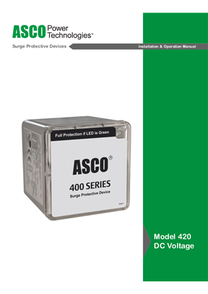 Image of ASCO Model 420 DC Surge Protective Devices Installation and Operation Manual
