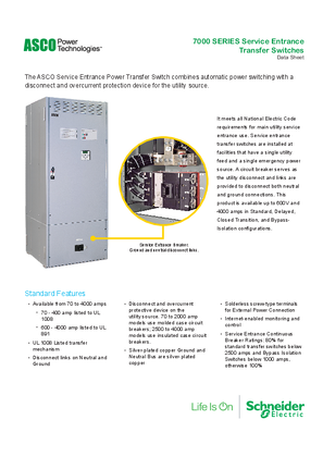  Data Sheet | 7000 SERIES Service Entrance Transfer Switch