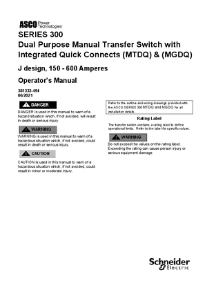 Operator's Manual | ASCO SERIES 300 Manual Transfer Dual Quick Connect  | 150-600 Amps | J Frame | 381333-494