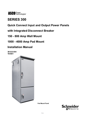 Image of Installation Manual | SERIES 300 Quick Connect Power Panel with Breaker | 150 - 4000 Amp | 381333-504