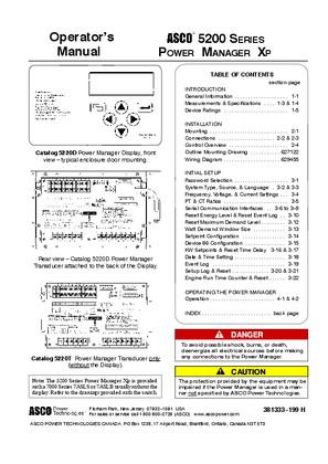 Operators Manual | ASCO 5200 SERIES Power Manager XP | 381333-199