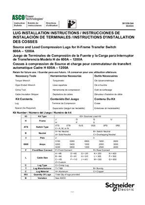 Imagen de User Manual | Source and Load Compression Lugs | 600 – 1200 Amps | H Frame | 381339-344