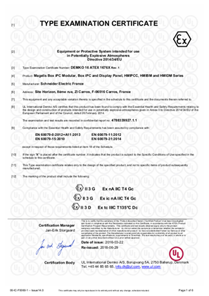 Harmony HMIBM Certificate ATEX UL Demko 인증서 슈나이더 일렉트릭