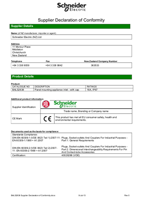 Image of Classic C2000 Series, BALS2638, Supplier Declaration of Conformity
