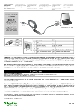 Imagen de TCSMCNAM3M002P Convertidor USB-RS485 Guía de referencias rápidas