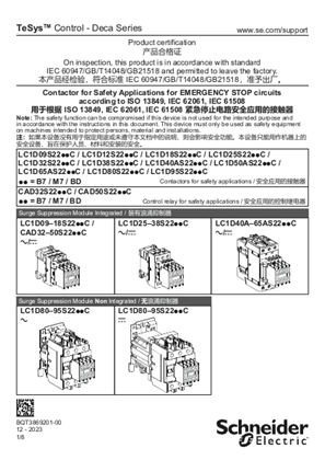 Image of TeSys Deca - Safety Contactor LC1D09-95S - Instruction Sheet