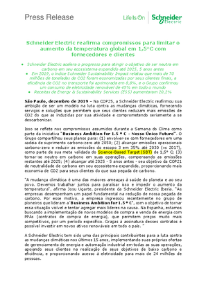 Imagem de Schneider Electric reafirma compromissos para limitar o aumento da temperatura global em 1,5°C com fornecedores e clientes