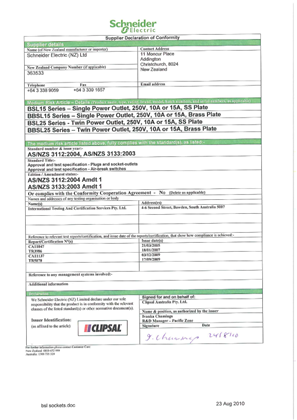 Image of Metal Plate Series, BSL Sockets, Declaration of Conformity