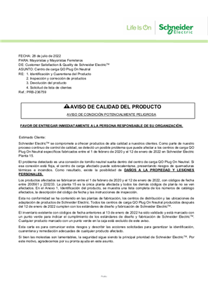 Imagen de Carta Mayoristas y Mayoristas Ferreteros. Aviso de calidad del producto