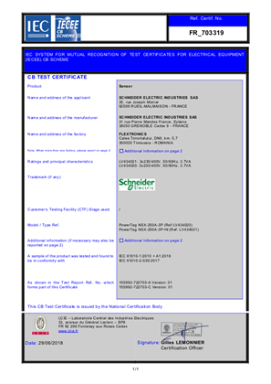 Image of CB-Certificate-ComPact-PowerTag-NSX250A-LV434020-LV434021