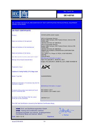CB Certificate for SUA5000RMI5U as per standard IEC 62040 1:2021