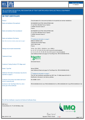 Image of IMQ certificate