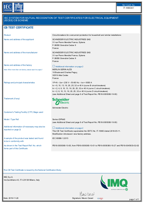 Image of IMQ certificate