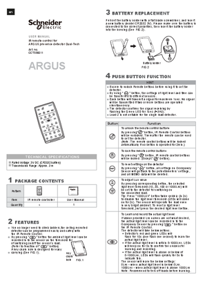 Image of USER MANUAL - IR remote control for - ARGUS presence detector Dual-Tech