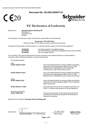Image of CE-DOC-000077-01 SpaceLogic RP-C-EXT DALI Light No PD Declaration of conformity