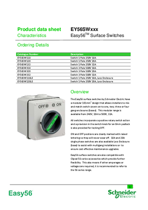 Image of Product Data Sheet - Easy56 - EY56SW Surface Switches