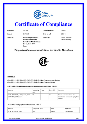 的映像 CSA Certificate_ TeSys K_LC.K_LP.K_CA.KN_CAK_LA1KN_LA4K