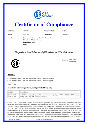 CSA Certificate_TeSys D_LC1D09-38&LC2D09-38&LC1D098-128&LC1DT20-25&LC2DT20-25&LC1D188-258&LC1DT32-DT40&LC2DT32-DT40_DPE
