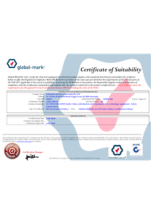 Certificate of Suitability Schneider Electric