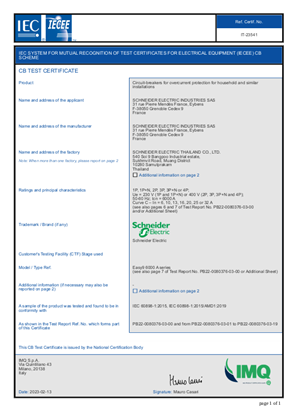 Image of CB Certificate Easy9 6000A Thailand for MCB according to IEC 60898-1