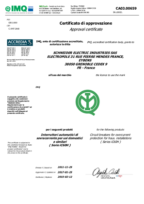 Bild von Licence IMQ for MCB iC60H according to EN 60898-1 C curve