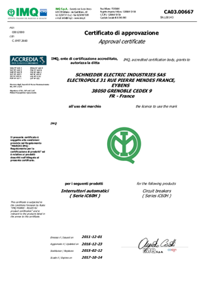 Image of Licence IMQ for MCB iC60H according to EN 60947-2