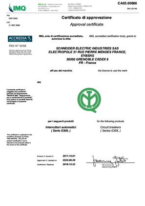 的映像 Licence IMQ for MCB iC60L according to EN 60947-2