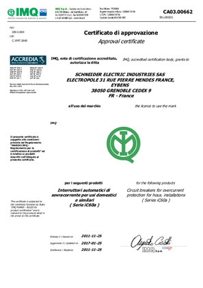 Image of Licence IMQ for MCB iC60a according to EN 60898-1