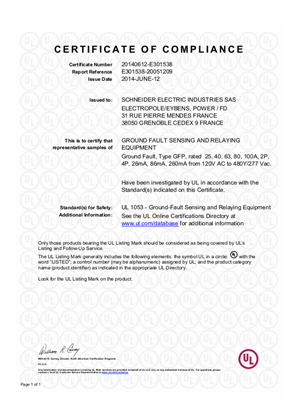 Image of UL certificate