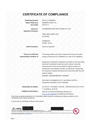 iEM3000 series_UL_Certificate of Compliance Certificato | Schneider ...
