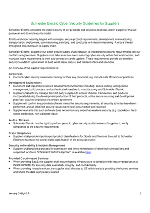 Image of Schneider Electric Cyber Security Guidelines for Suppliers - 2017