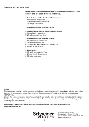 Image of Installation and Maintenance Instructions for Switch Fuse, Fuse Switch and associated busbar chambers.