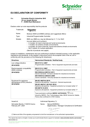 Bild von Modicon M580 M340 X80, Declaration of Conformity, EU CE, Schneider Electric