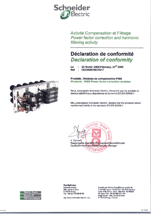 Image of Composants équipement de compensation BT : Declaration of conformity P400 power factor correction module