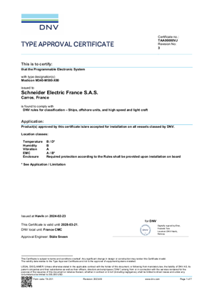Image de Modicon M580 M340 X80, Certificate, IACS, DNV, Marine