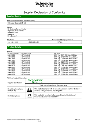Image of Acti 9 iDPN Vigi, Slimline RCBO, Supplier Declaration of Conformity