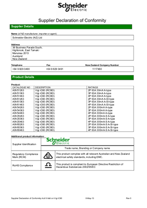 Image of Acti 9 iDPN Vigi, iC60, Supplier Declaration of Conformity