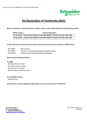 Image of EU Declaration of Conformity for SF-UC Smart Field Unitary IP Controller