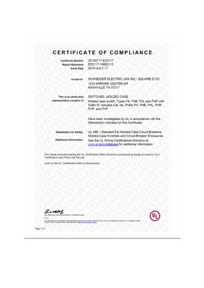 Certificate Of Compliance Fa Fh Molded Case Switches Schneider Electric