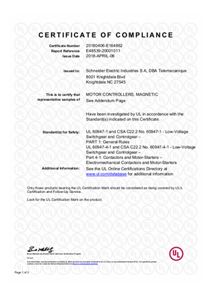 Image of UL_Certificate_TeSys D_LC1D09-38&LC2D09-38&LC1D098-128&LC1DT20-25&LC2DT20-25&LC1D188-258&LC1DT32-DT40&LC2DT32-DT40_DPE_DC_Coils