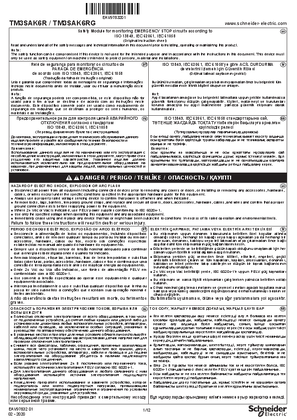 이미지 TM3SAK6R, TM3SAK6RG Safety Module for monitoring EMERGENCY STOP circuits according to ISO 13849, IEC 62061, IEC 61058, Instruction Sheet