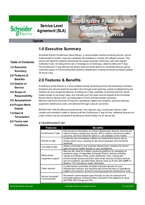 Image of EcoStruxure Asset Advisor Service Level Agreement (SLA)