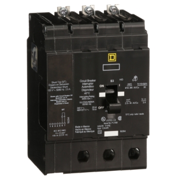 Image of EDB34125SA : Mini circuit breaker, E-Frame, 125A, 3 pole, 480Y/277VAC, 25kA max, bolt on, shunt trip [TAA]